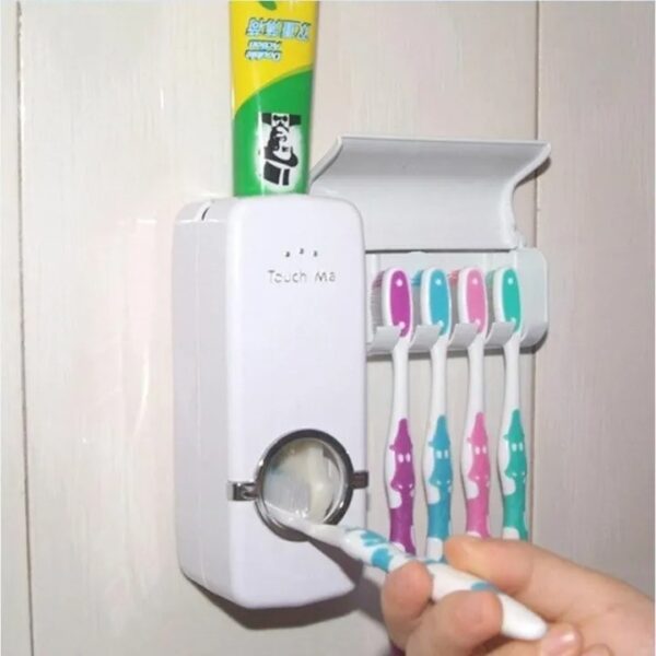 Wall-Mounted Toothpaste Dispenser & Brush Organizer - Image 3